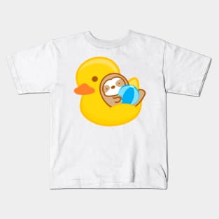 Cute Yellow Rubber Duckie Float Sloth Kids T-Shirt